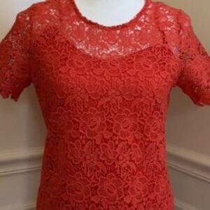 Floral Lace Overlay top in poppy red.